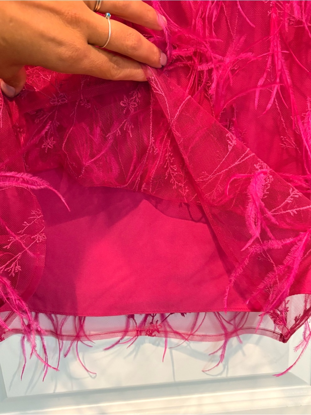 Milly Vibrant Fuchsia Feathered Mini Dress NWT - Picture 7 of 13